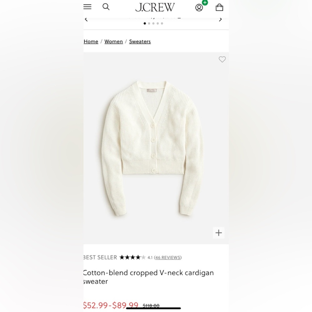 J Crew cropped cotton cashmere cardigan NWT large